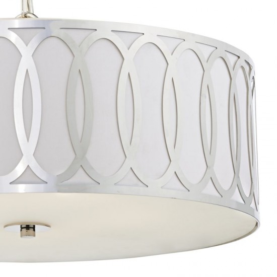 32063-0035 White Fabric with Chrome 5 Light Hanging Pendant