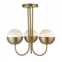 33412-004 Aged Brass 3 Light Semi Flush with White Glasses  33412-004 Aged Brass 3 Light Semi Flush with White Glasses