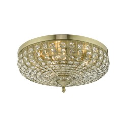 61632-003 Antique Brass 5 Light Flush with Crystal