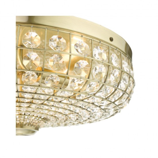 61632-003 Antique Brass 5 Light Flush with Crystal