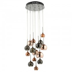 37853-003 Black Chrome 15 Light Cluster Pendant with Multicoloured Glasses