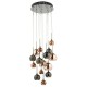 37853-003 Black Chrome 15 Light Cluster Pendant with Multicoloured Glasses