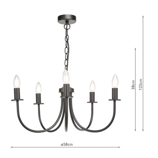 74728-003 Matt Black 5 Light Centre Fitting