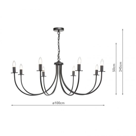 74731-003 Matt Black 8 Light Centre Fitting