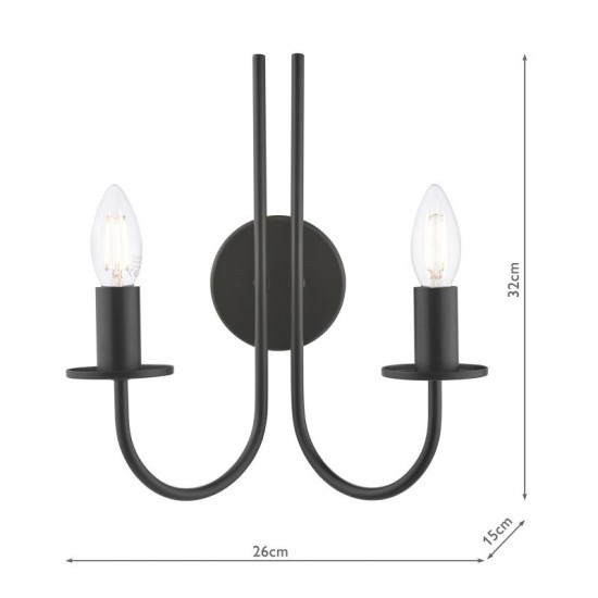 74734-003 Matt Black 2 Light Wall Lamp