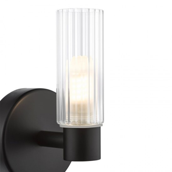 74749-003 Black Wall Lamp with Frosted & Ribbed Glass IP44