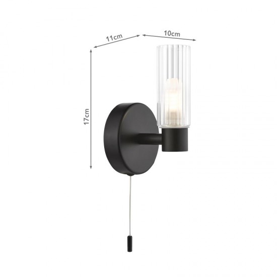 74749-003 Black Wall Lamp with Frosted & Ribbed Glass IP44