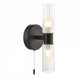 74751-003 Black 2 Light Wall Lamp with Frosted & Ribbed Glass IP44