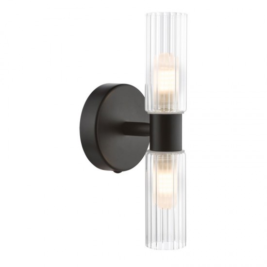 74751-003 Black 2 Light Wall Lamp with Frosted & Ribbed Glass IP44
