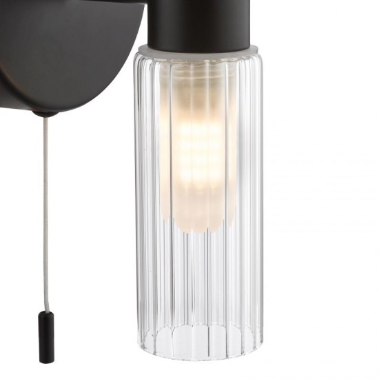 74751-003 Black 2 Light Wall Lamp with Frosted & Ribbed Glass IP44