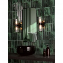 74751-003 Black 2 Light Wall Lamp with Frosted & Ribbed Glass IP44