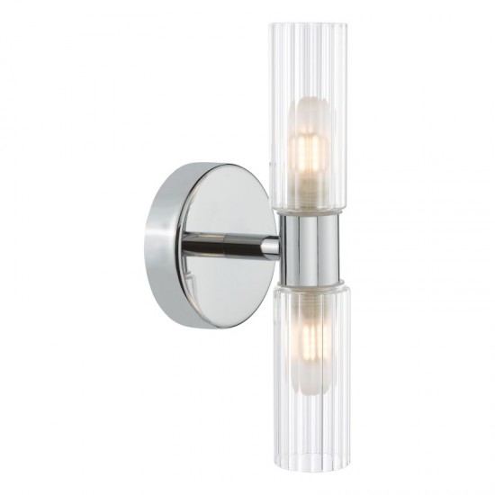 74752-003 Chrome 2 Light Wall Lamp with Frosted & Ribbed Glass IP44