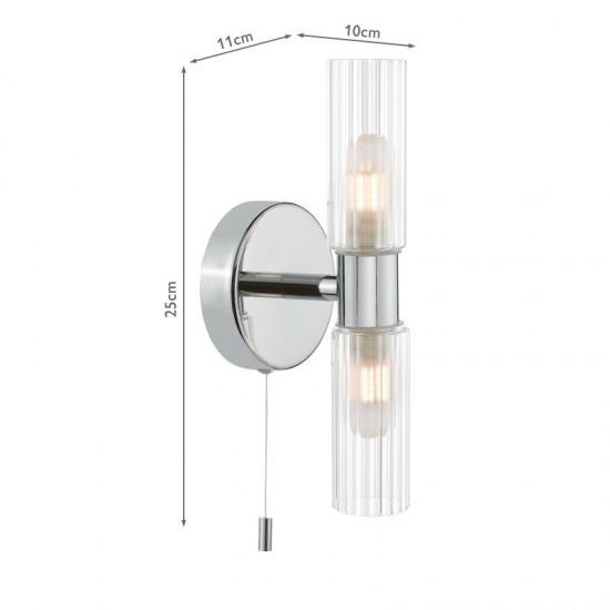 74752-003 Chrome 2 Light Wall Lamp with Frosted & Ribbed Glass IP44