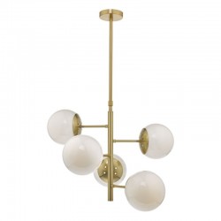 51994-003 Natural Brass 5 Light Centre Fitting with Opal Glasses