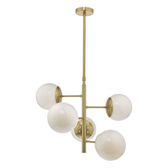 51994-003 Natural Brass 5 Light Centre Fitting with Opal Glasses