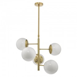 51994-003 Natural Brass 5 Light Centre Fitting with Opal Glasses