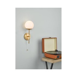 61641-003 Natural Brass Wall Lamp with Opal Glass 