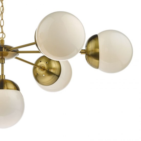1329-003 Natural Brass 7 Light Centre Fitting with Opal Glasses