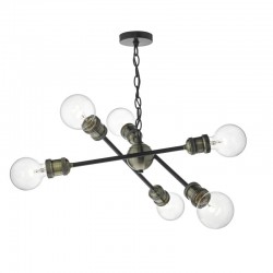 22877-003 Antique Brass & Black 6 Light Central Fitting