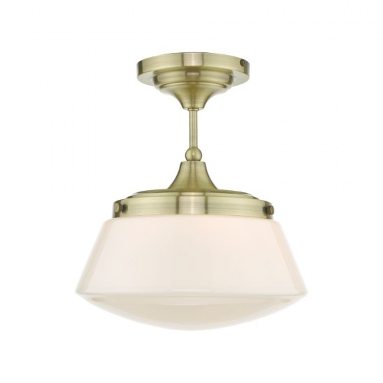61644-003 Bathroom Antique Brass Ceiling Lamp with Opal Glass