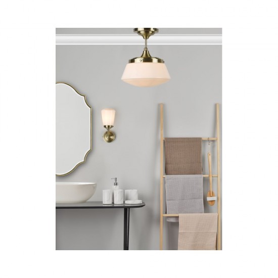 61646-003 Bathroom Antique Brass and Opal Glass Wall Lamp 61646-003 Bathroom Antique Brass and Opal Glass Wall Lamp
