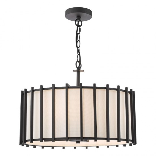 74753-003 Matt Black 4 Light Pendant with Ivory Linen Shade