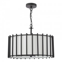 74753-003 Matt Black 4 Light Pendant with Ivory Linen Shade
