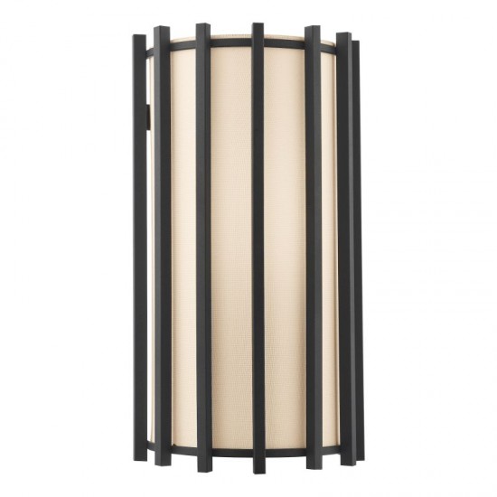 74754-003 Matt Black Wall Lamp with Ivory Linen Shade