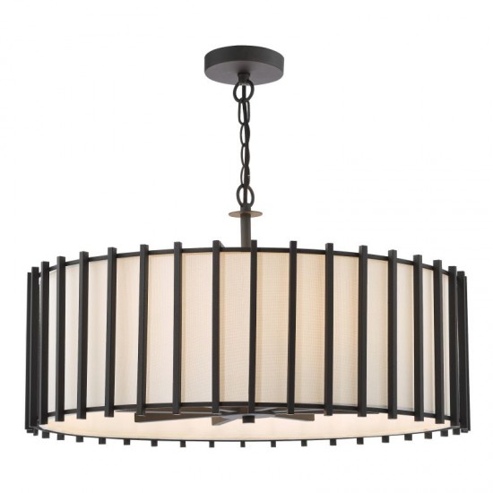 74755-003 Matt Black 8 Light Pendant with Ivory Linen Shade
