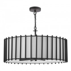 74755-003 Matt Black 8 Light Pendant with Ivory Linen Shade