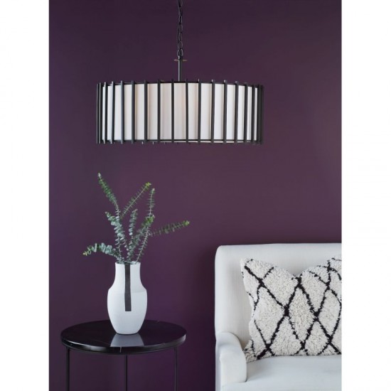 74755-003 Matt Black 8 Light Pendant with Ivory Linen Shade