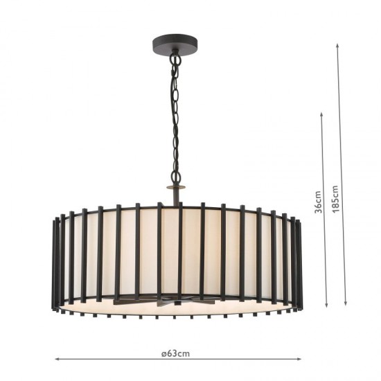 74755-003 Matt Black 8 Light Pendant with Ivory Linen Shade