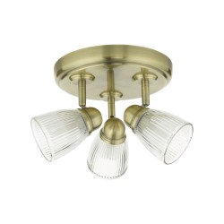 61649-003 Antique Brass 3 Spotlights with Ribbed Glasses 61649-003 Antique Brass 3 Spotlights with Ribbed Glasses