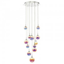 51996-003 Chrome 12 Light LED Cluster Pendant with Multicolour Glasses 51996-003 Chrome 12 Light LED Cluster Pendant with Multicolour Glasses