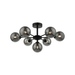 61653-003 Black 7 Light Semi Flush with Smoked Mirrored Glasses