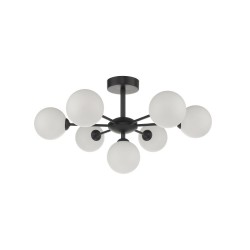 61654-003 Black 7 Light Semi Flush with White Glasses