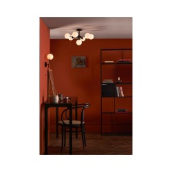 61654-003 Black 7 Light Semi Flush with White Glasses