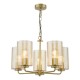 79490-003 Satin Gold 5 Light Centre Fitting with Ribbed Amber Glass