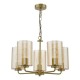 79490-003 Satin Gold 5 Light Centre Fitting with Ribbed Amber Glass