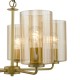 79490-003 Satin Gold 5 Light Centre Fitting with Ribbed Amber Glass