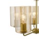 79490-003 Satin Gold 5 Light Centre Fitting with Ribbed Amber Glass