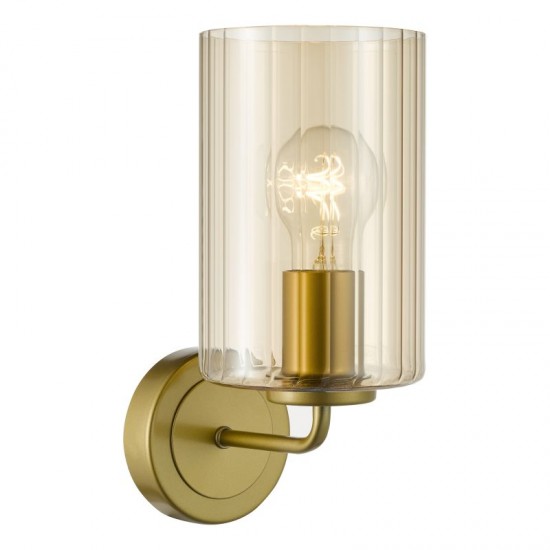 79492-003 Satin Gold Wall Lamp with Ribbed Amber Glass