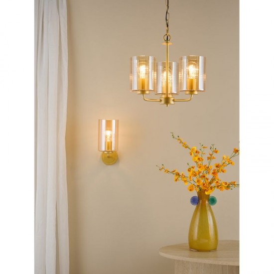 79492-003 Satin Gold Wall Lamp with Ribbed Amber Glass