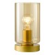 79494-003 Satin Gold Table Lamp with Ribbed Amber Glass