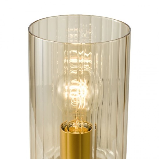 79494-003 Satin Gold Table Lamp with Ribbed Amber Glass