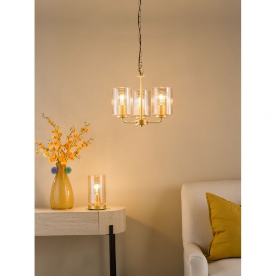 79494-003 Satin Gold Table Lamp with Ribbed Amber Glass