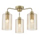 79496-003 Satin Gold 3 Light Semi Flush with Ribbed Amber Glass