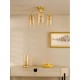 79496-003 Satin Gold 3 Light Semi Flush with Ribbed Amber Glass