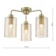 79496-003 Satin Gold 3 Light Semi Flush with Ribbed Amber Glass