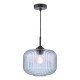 74773-003 Matt Black Pendant with Blue Ribbed Glass